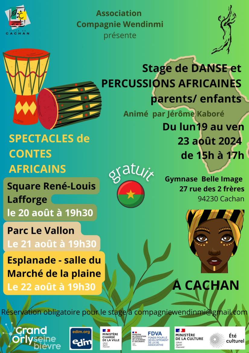 Stage de Danse et de percussions africaines parents/enfants, Spectacles de contes africains Aout 2024&nbsp;Cachan